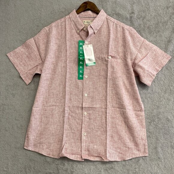 NEW Weatherproof Men's XL Short Sleeve Button-Up Shirt Red Linen Blend - Picture 3 of 9